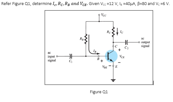 Solved Refer Figure Q1, determine I., Rc, Rg and VCE. Given | Chegg.com
