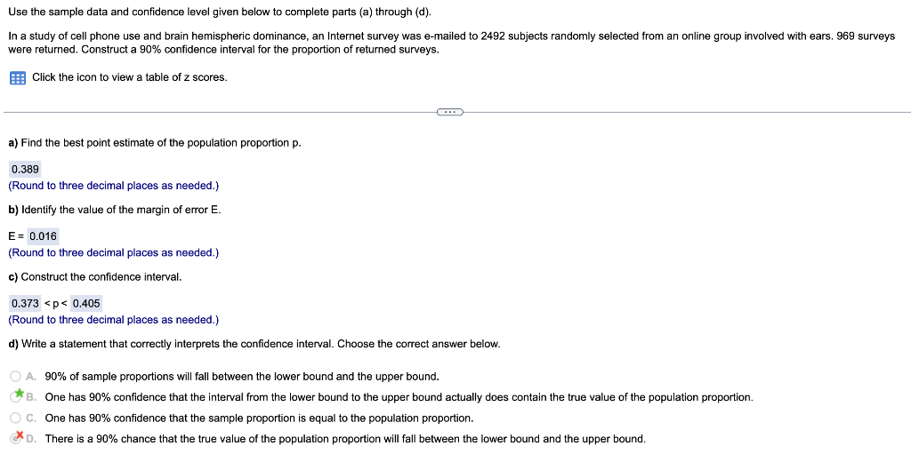 Solved Use the sample data and confidence level given below | Chegg.com