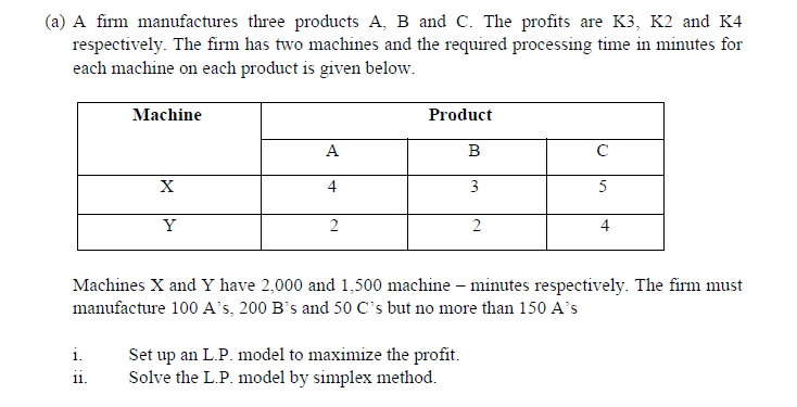 Solved (a) A Firm Manufactures Three Products A, B And C. | Chegg.com