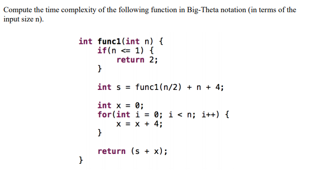 Solved Compute the time complexity of the following function | Chegg.com