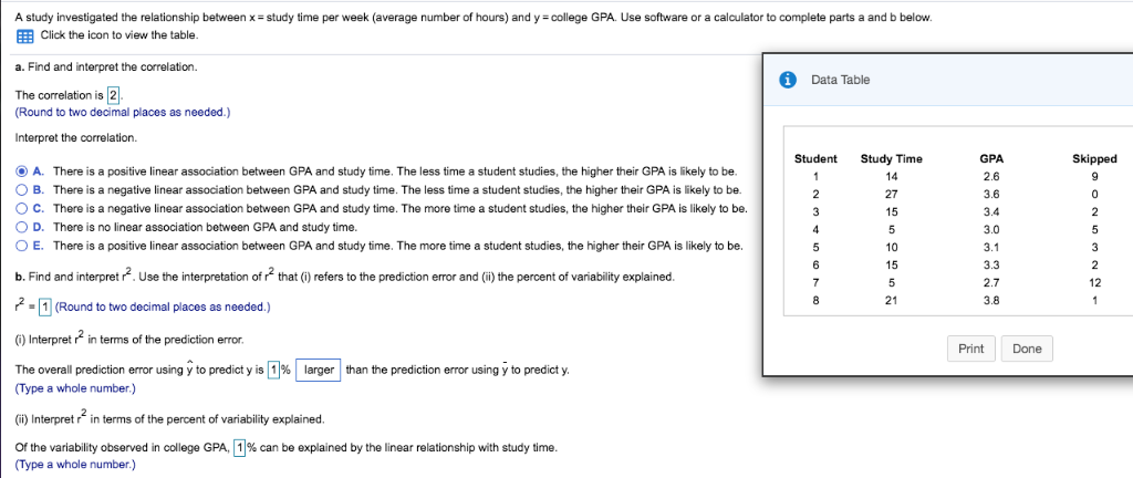 Solved A study investigated the relationship between x study | Chegg.com