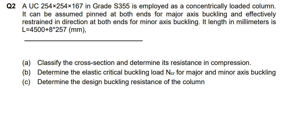Solved Q2 A UC 254×254×167 in Grade S355 is employed as a | Chegg.com