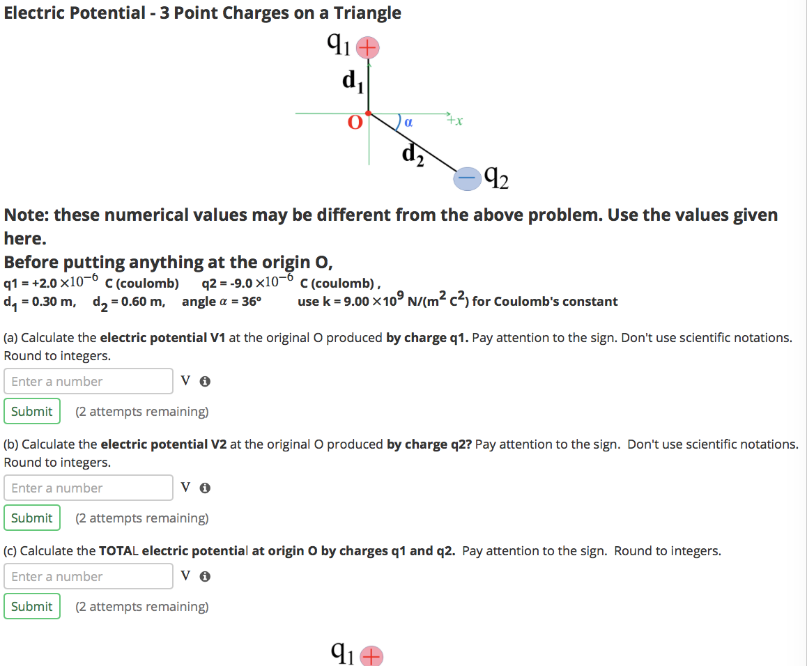 Solved Electric Potential - 3 Point Charges on a Triangle 91 | Chegg.com