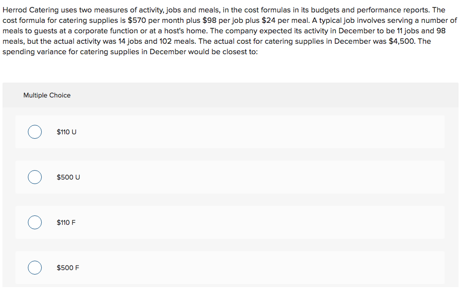 Solved Herrod Catering uses two measures of activity, jobs
