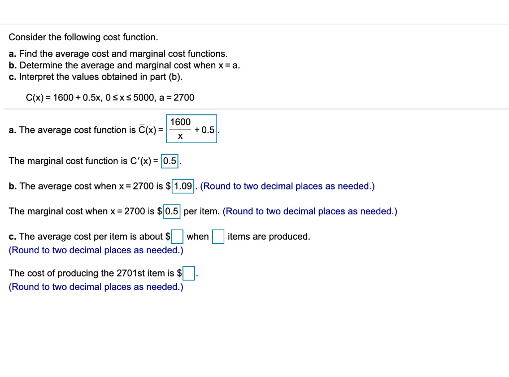 Solved Consider the following cost function. a. Find the | Chegg.com