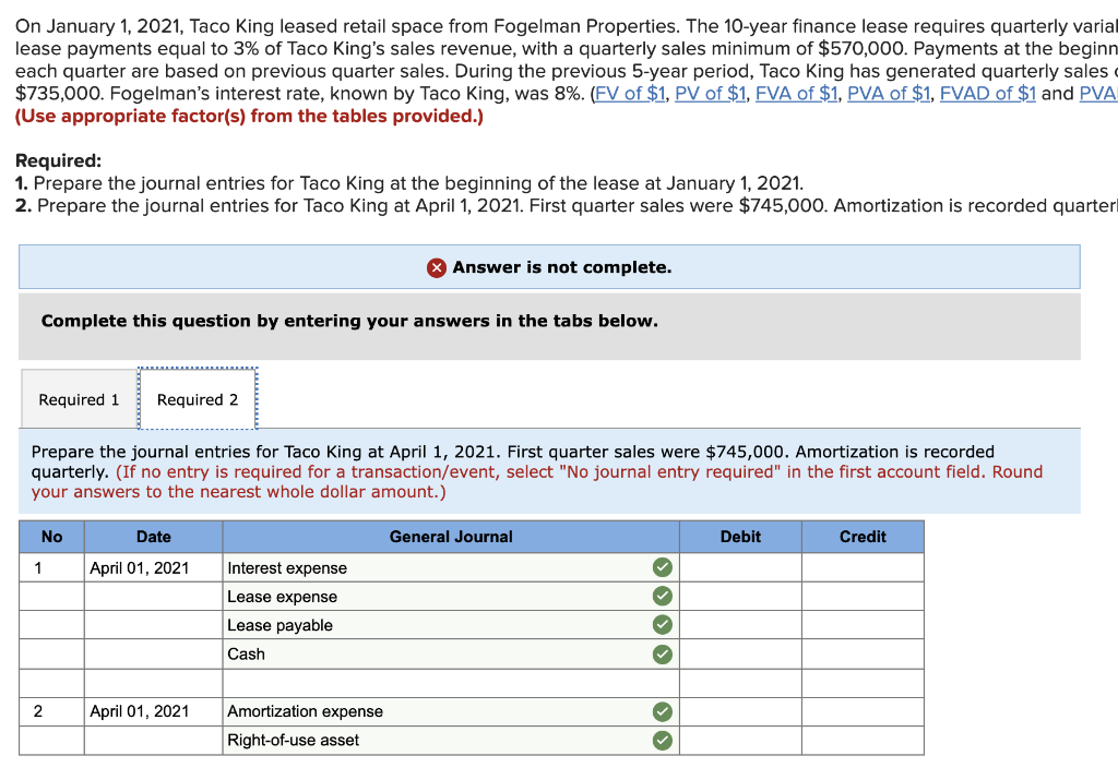 Solved On January 1 2021 Taco King Leased Retail Space Chegg