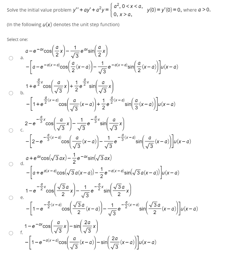 Solved yo = y' (O) = 0, where a >0. Solve the initial value | Chegg.com