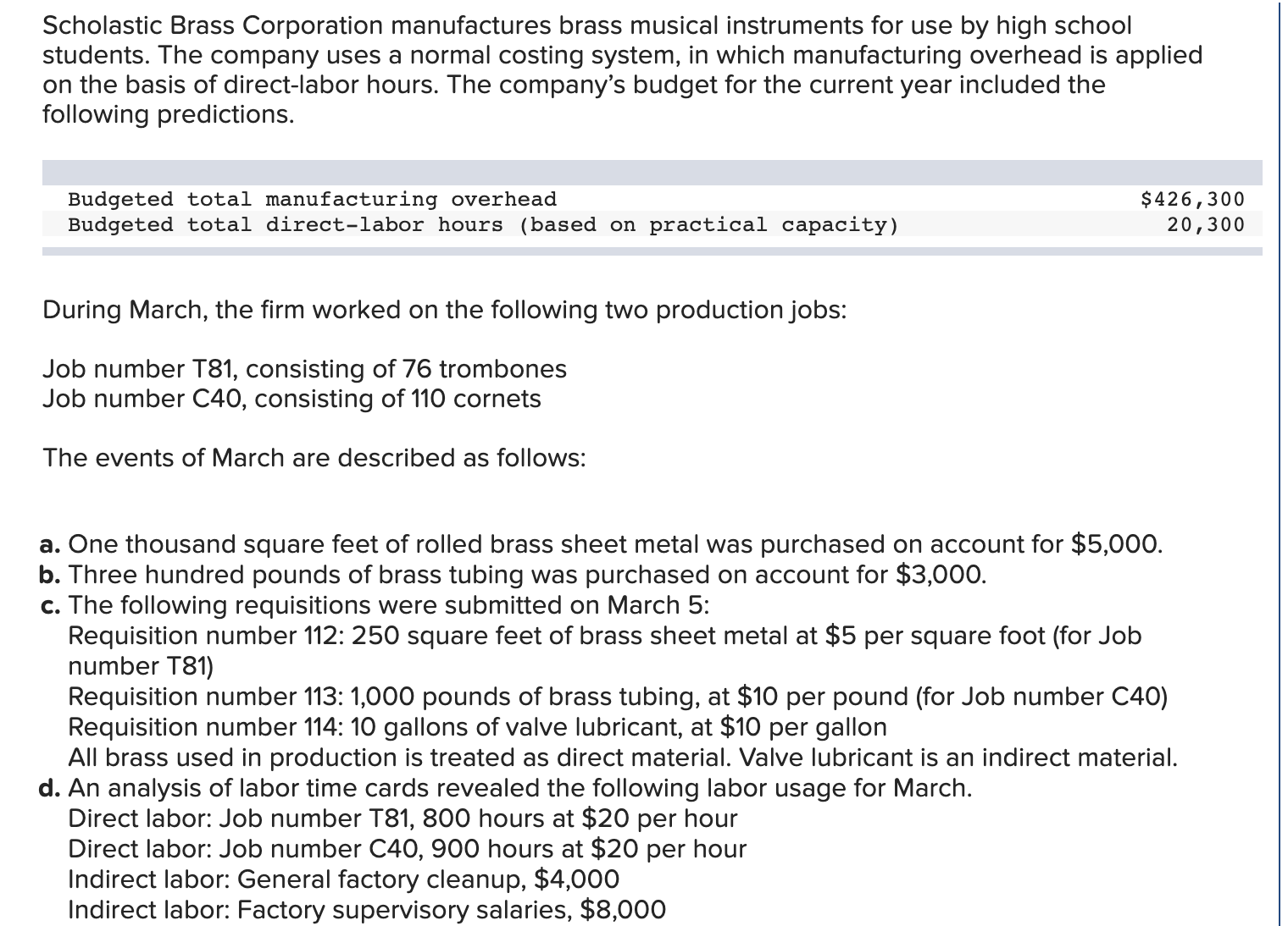 Solved Scholastic Brass Corporation manufactures brass | Chegg.com