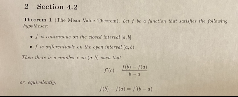 Solved 2 Section 4.2 Theorem 1 (The Mean Value Theorem). Let | Chegg.com