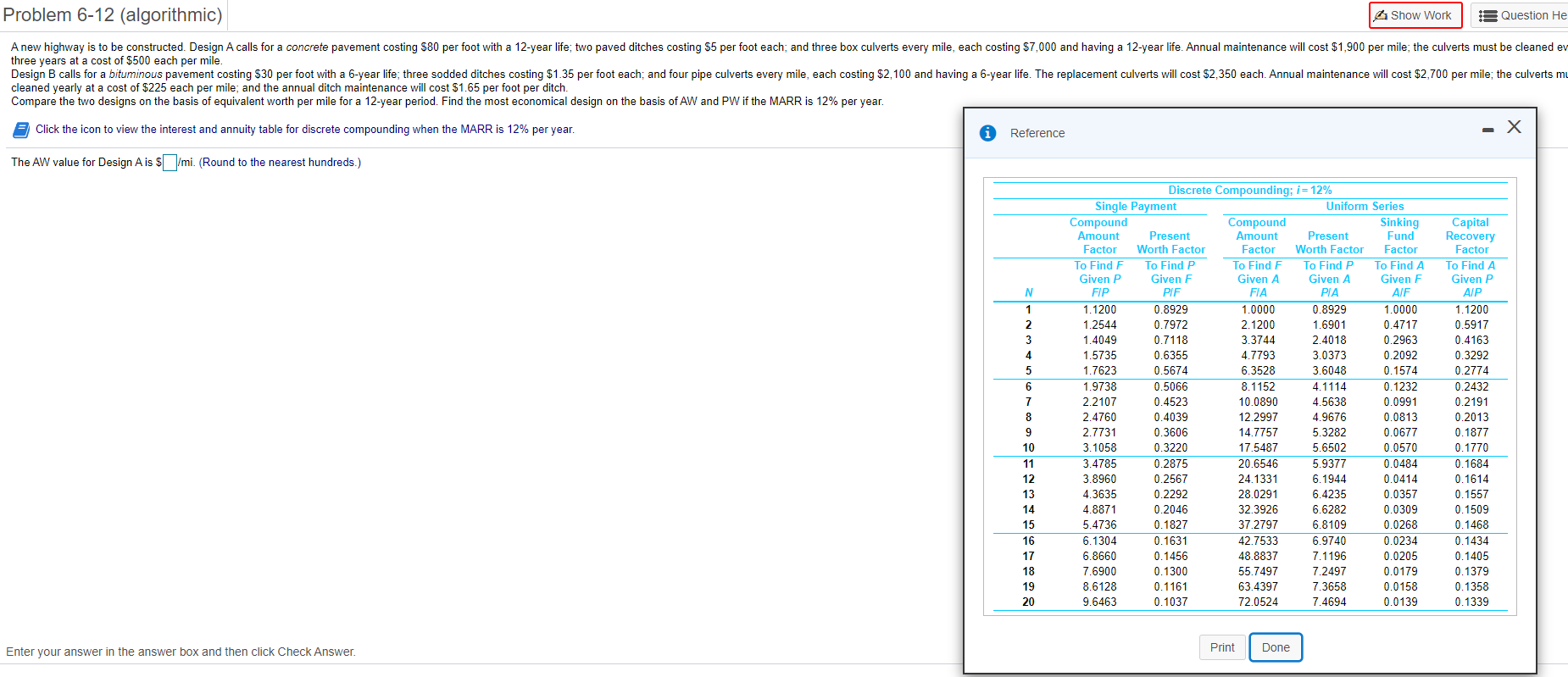 Solved Problem 6-12 (algorithmic) 4 Show Work * Question He | Chegg.com