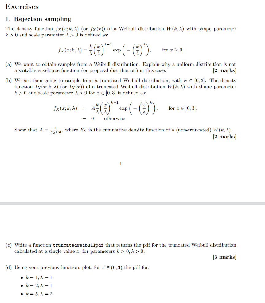 Solved Exercises 1. Rejection sampling The density function | Chegg.com