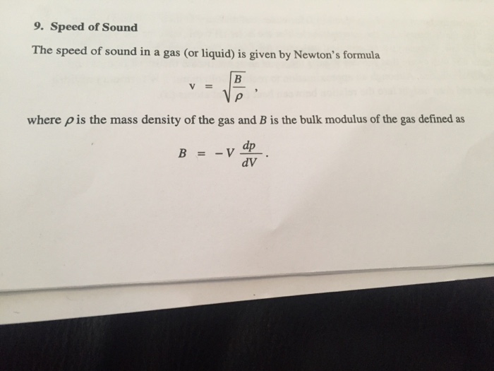 Solved 9. Speed of Sound The speed of sound in a gas (or | Chegg.com