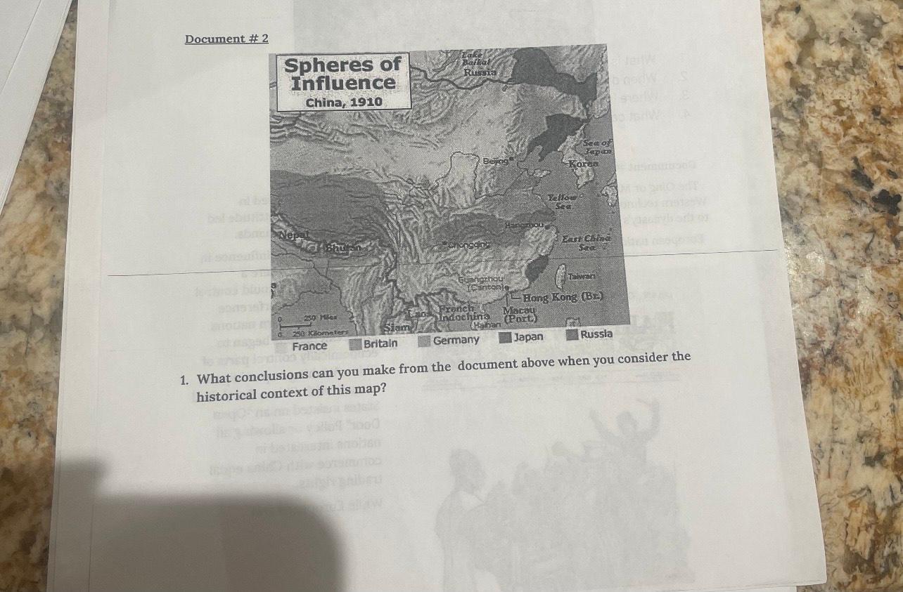 Document 2 Raresia Spheres of Influence China, 1910