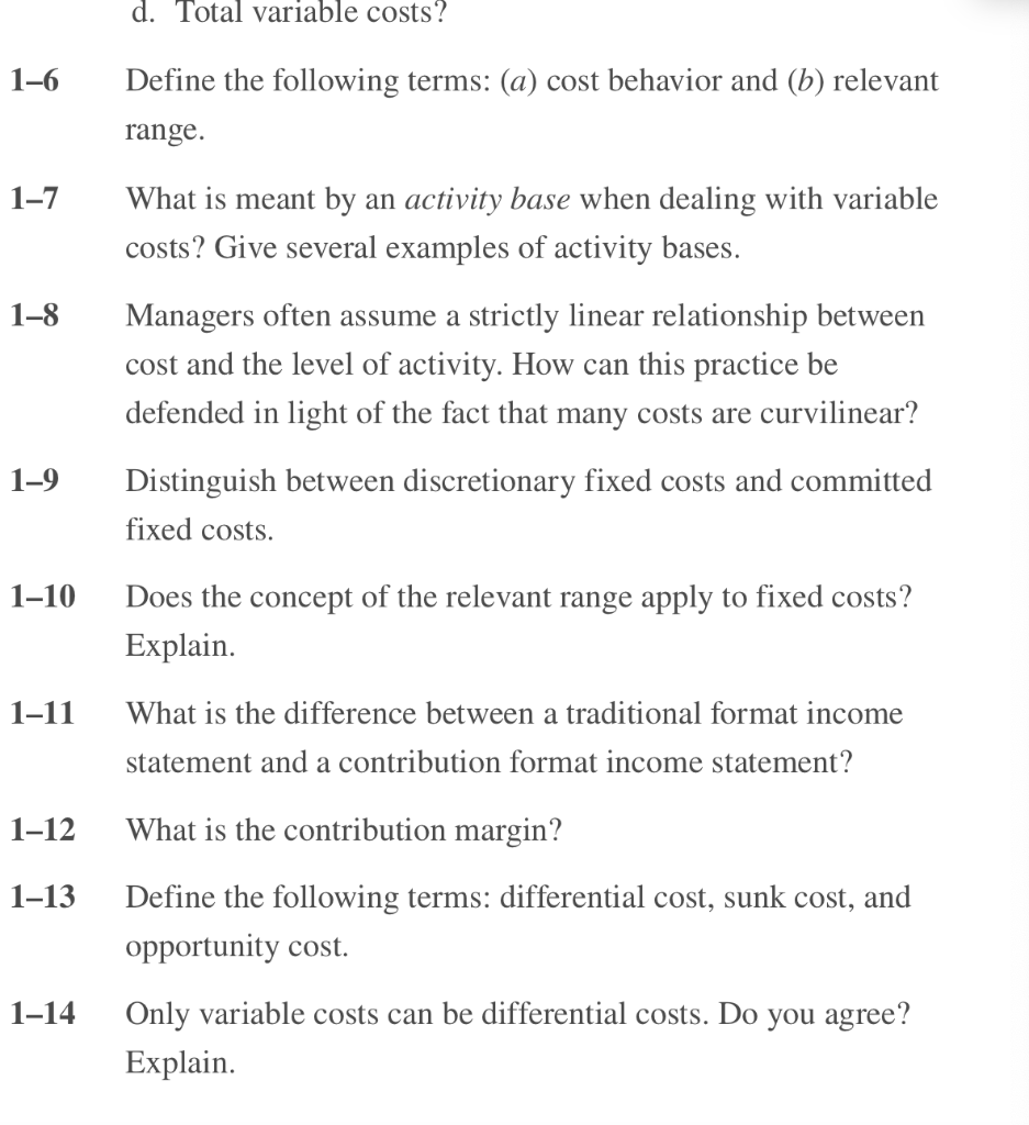 Solved 1 1 What Are The Three Major Types Of Product Costs Chegg