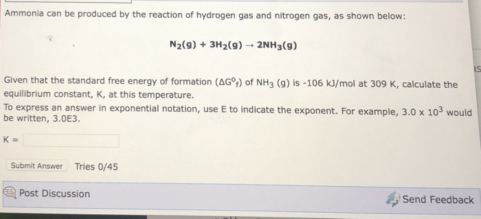 Solved Ammonia can be produced by the reaction of hydrogen | Chegg.com