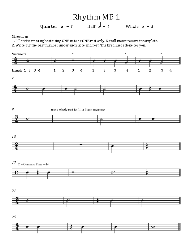 Direction: 1. Fill in the minsing beat using oNE note | Chegg.com