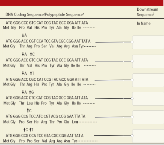 Solved The table shows a wild type nucleotide sequence and | Chegg.com