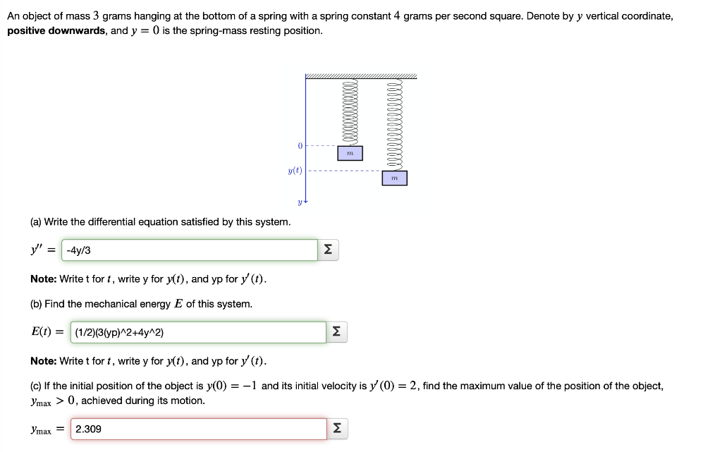 Solved An object of mass 3 grams hanging at the bottom of a | Chegg.com