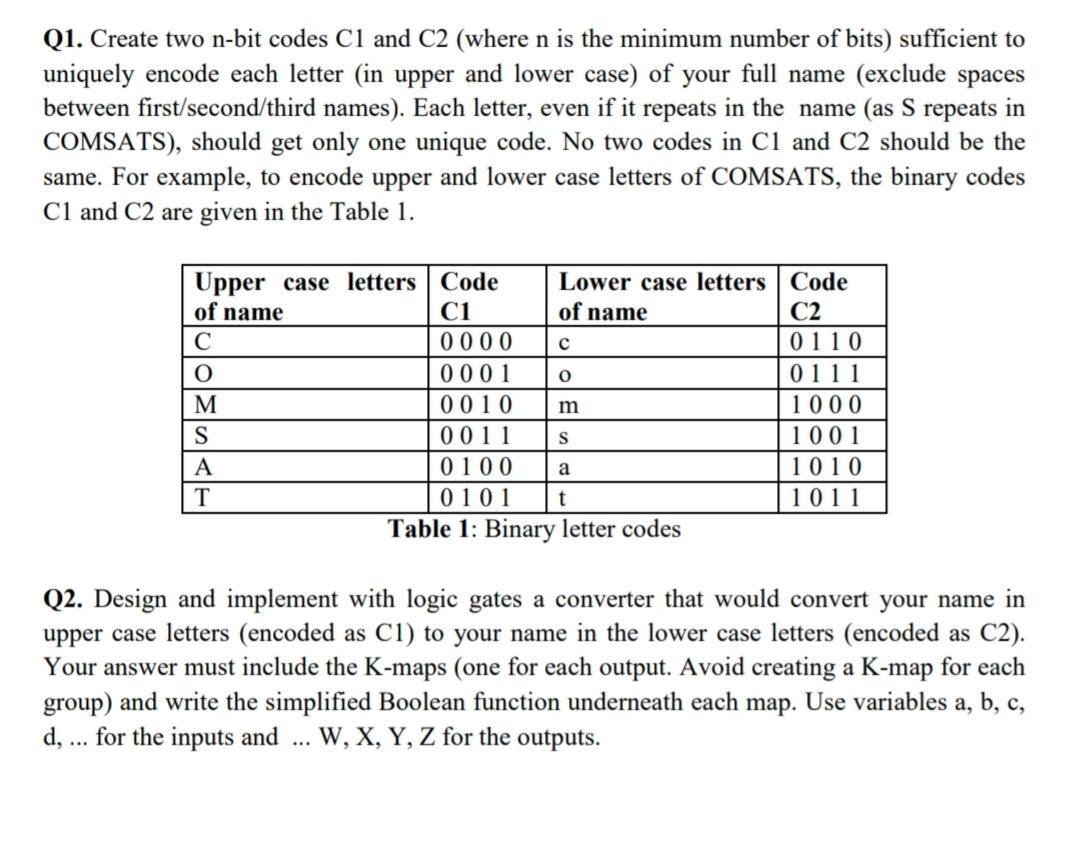 Solved Q1 Create Two N Bit Codes Cl And C2 Where N Is T Chegg Com