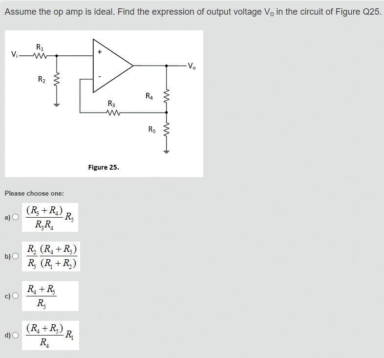 Solved Assume the op amp is ideal. Find the expression of | Chegg.com