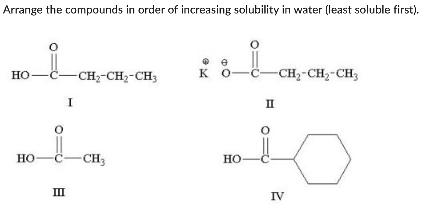Solved Arrange the compounds in order of increasing | Chegg.com