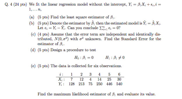 Solved Q. 4 (24 pts) We fit the linear regression model | Chegg.com