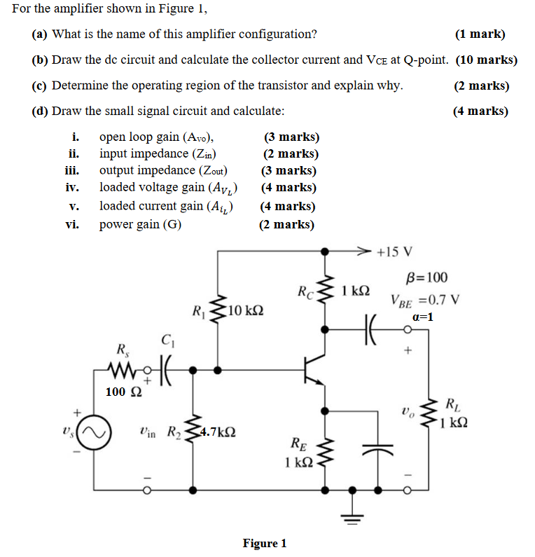 Solved For the amplifier shown in Figure 1, (a) What is the | Chegg.com