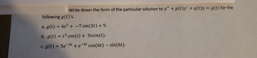 Solved Write down the form of the particular solution to y" | Chegg.com