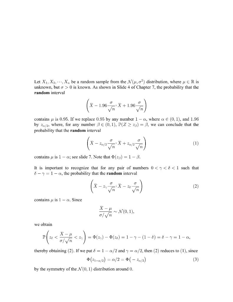 Let X1,X2,⋯,Xn be a random sample from the N(μ,σ2) | Chegg.com