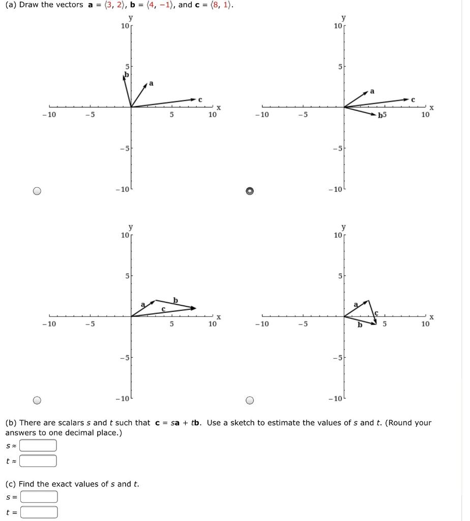 Solved (a) Draw the vectors a = (3, 2), b = (4, -1), and c = | Chegg.com