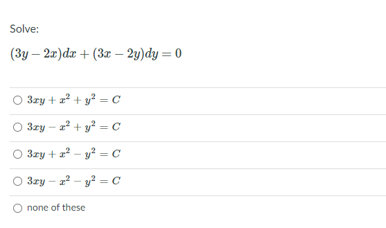 Solve 3y 2x Dx 3x 2y Dy 0 3xy X2 Y2 Chegg Com