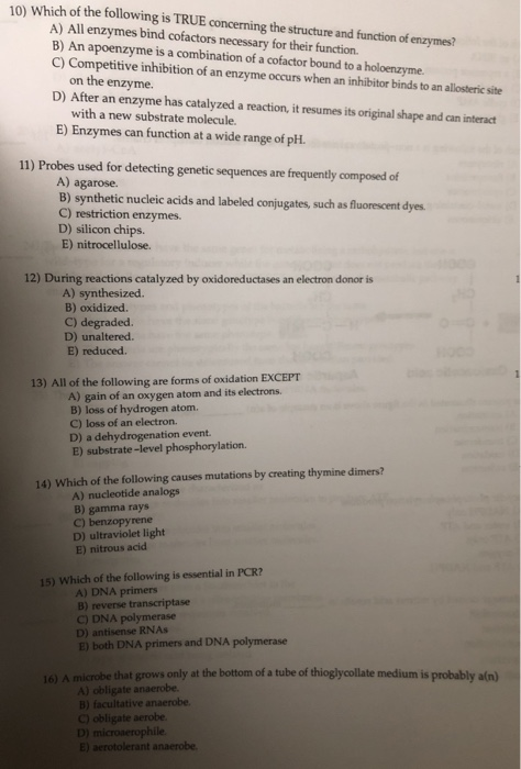 Solved 10) Which of the following is TRUE concerning the | Chegg.com