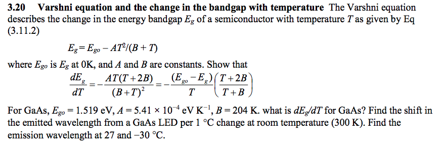 Solved 3.20 Varshni equation and the change in the bandgap | Chegg.com