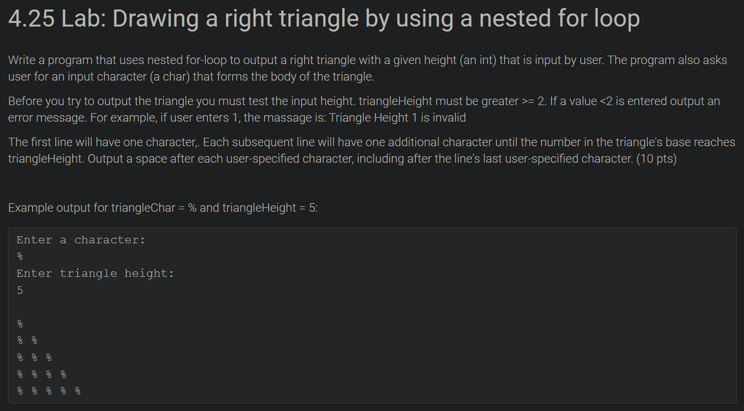 Solved Write a program that uses nested for-loop to output a | Chegg.com