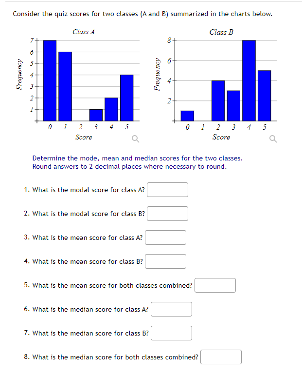 Solved Consider the quiz scores for two classes (A and B ) | Chegg.com