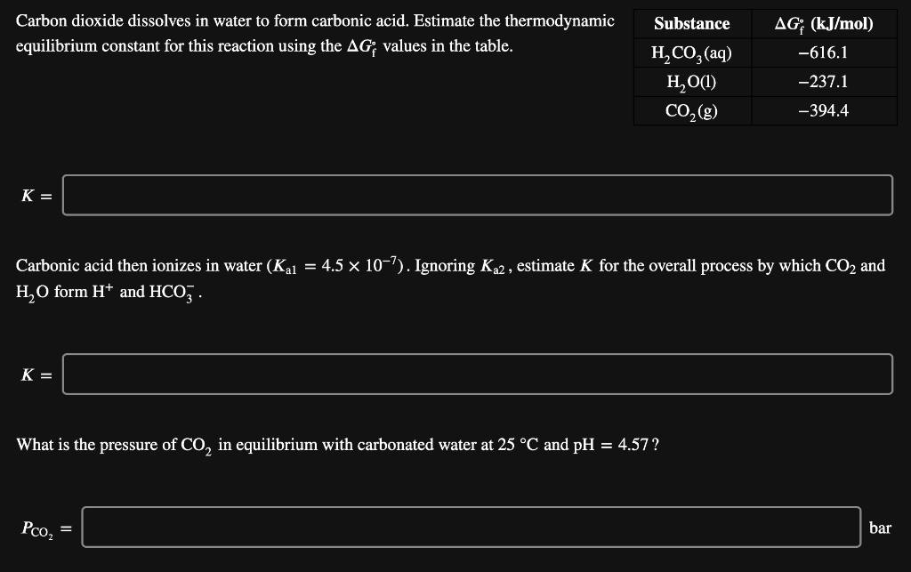 solved-carbon-dioxide-dissolves-in-water-to-form-carbonic-chegg