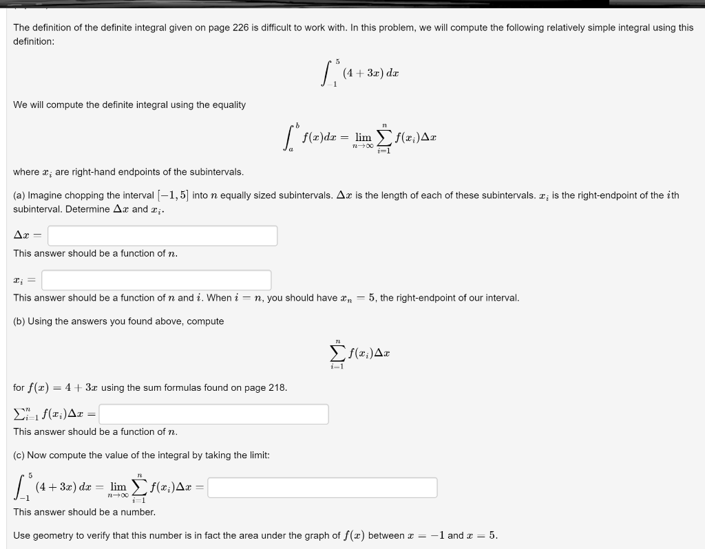 Solved The definition of the definite integral given on page | Chegg.com
