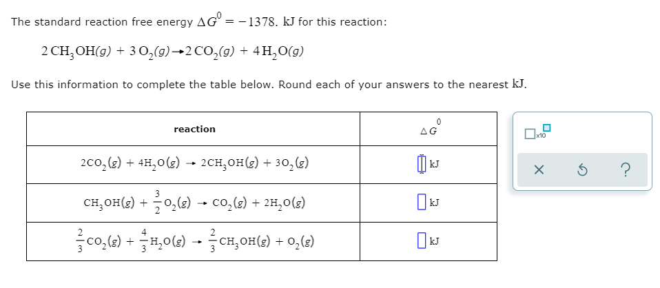 Solved The standard reaction free energy AG° = -1378. kJ for | Chegg.com