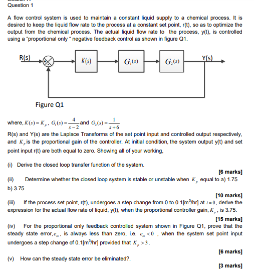 Solved Question 1 A Flow Control System Is Used To Maintain Chegg Com