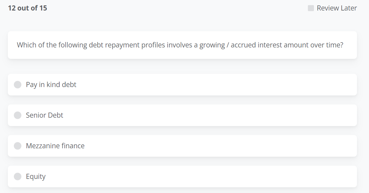 Solved 12 out of 15 Review Later Which of the following debt | Chegg.com