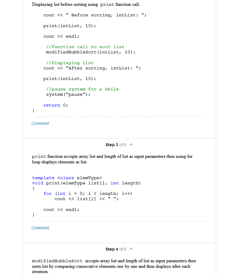 Solved Modified Bubble Sort Program plan: • Define a | Chegg.com