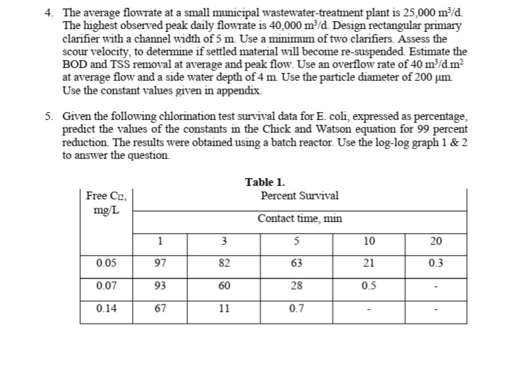 Solved 3. The average wastewater flow to a WWTP is 40,000