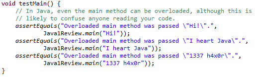 Solved void testMain() \{ // In Java, even the main method | Chegg.com