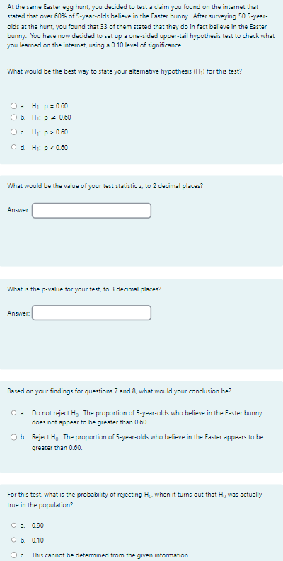 Solved At the same Easter egg hunt, you decided to test a | Chegg.com