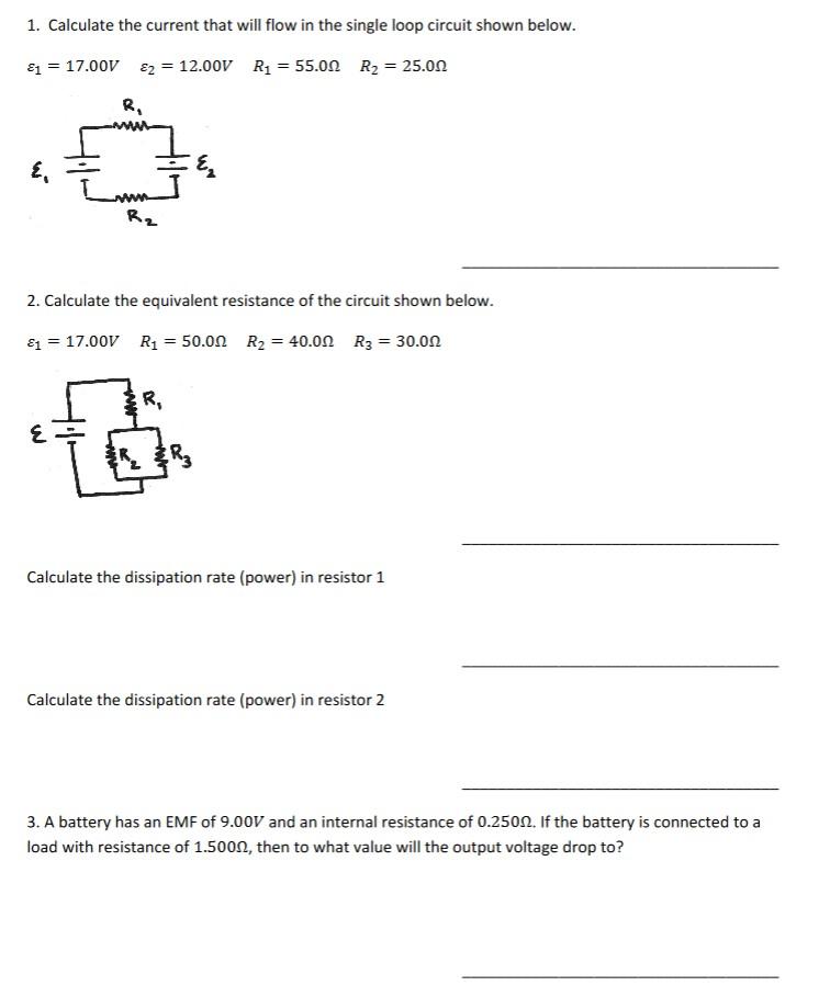Solved 1. Calculate the current that will flow in the single | Chegg.com