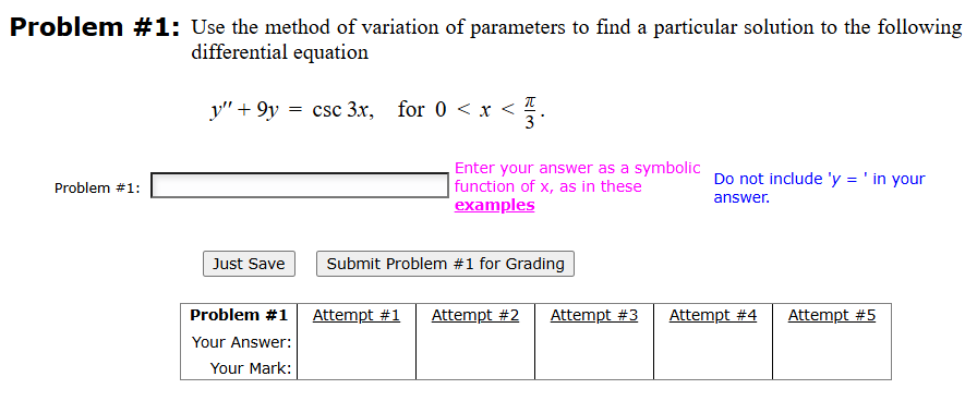 Variations Solving Solved Problem #1: Use the method of variation of | Chegg.com
