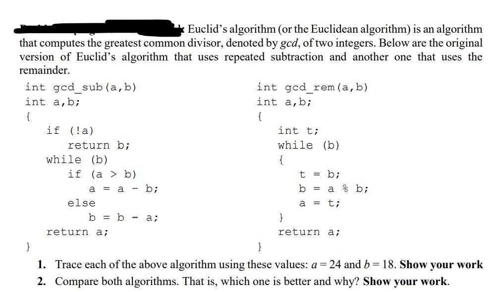 Solved + Euclid's Algorithm (or The Euclidean Algorithm) Is | Chegg.com