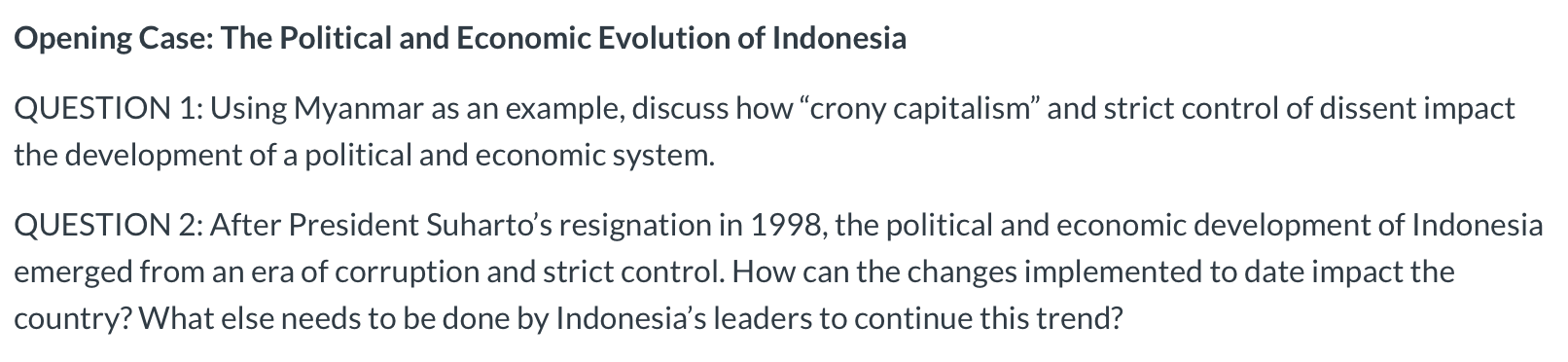 Opening Case: The Political And Economic Evolution Of | Chegg.com