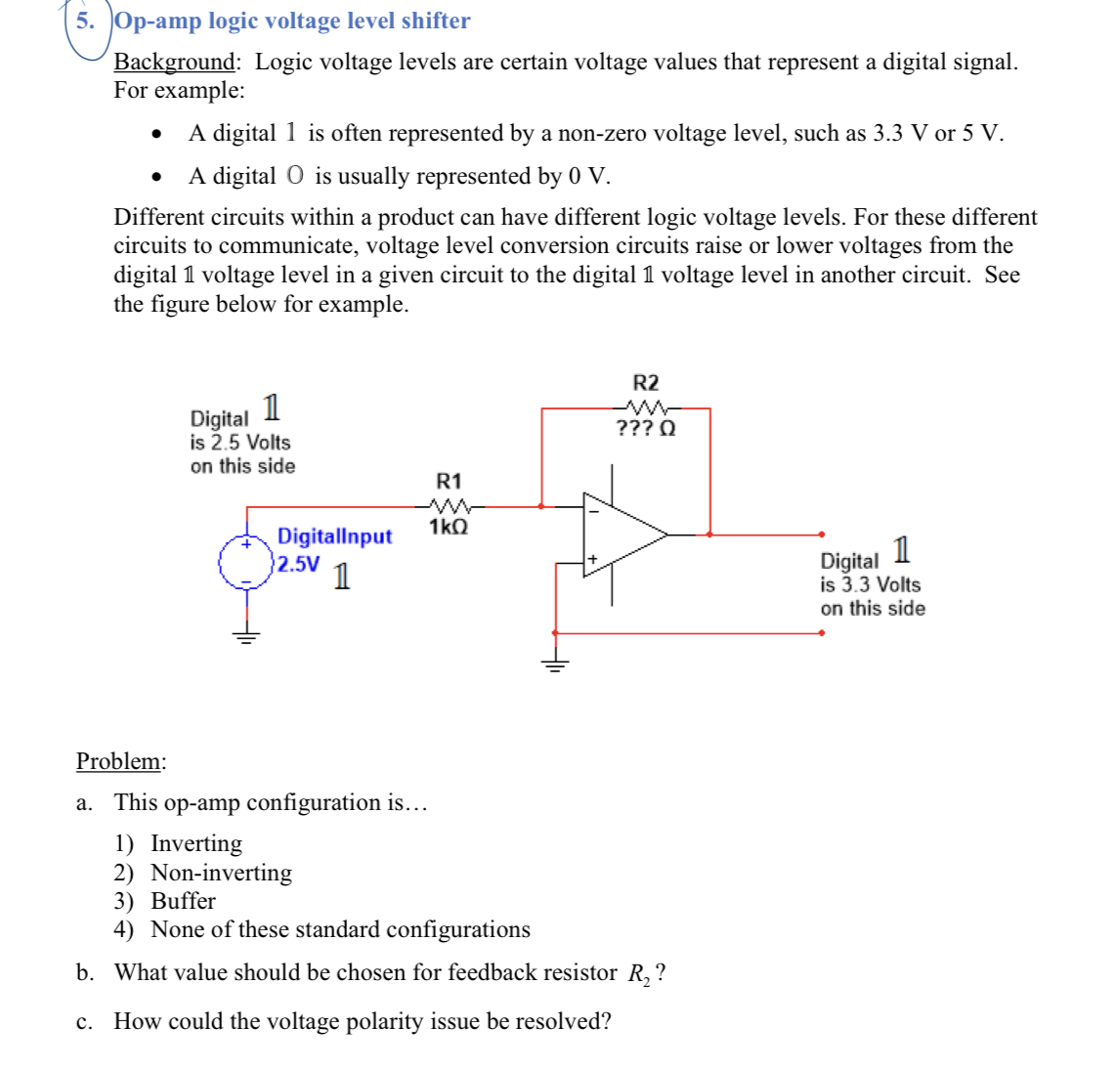 Solved 5. Opamp logic voltage level shifter Background