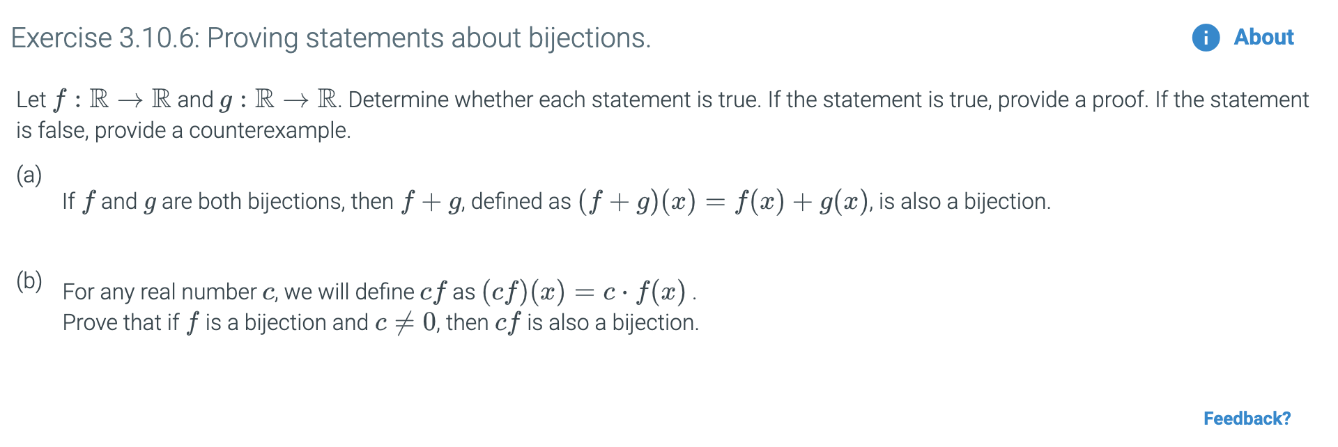 Solved Exercise 3.10.6: Proving statements about bijections. | Chegg.com